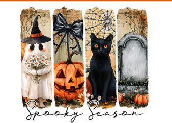 Spooky Season Halloween Ghost Pumpkin Cat PNG, Spooky Season Halloween PNG, Black Cat Halloween PNG