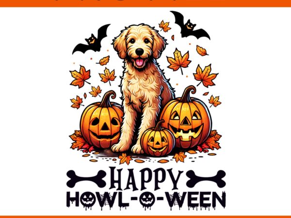 Goldendoodle happy howl-o-ween png, cute dog halloween png, goldendoodle halloween png t shirt design template
