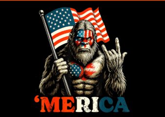 Bigfoot merica rock patriotic american flag 4th of july png, bigfoot merica png