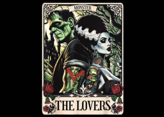The monster frankenstein and bride the lovers tarot card png
