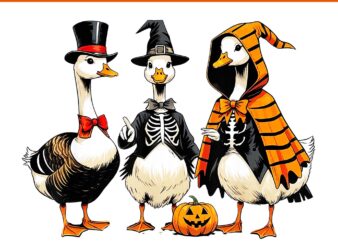 Three Goose Halloween PNG, Halloween Outfits Goose PNG