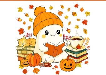Ghost Reading Book Autumn Fall Halloween PNG