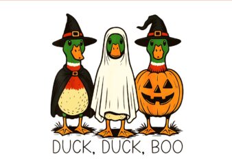 Duck Duck Boo Halloween PNG, Duck Witch Halloween PNG