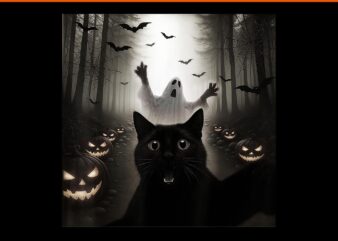 Cat Selfie With Ghost Spooky Halloween PNG