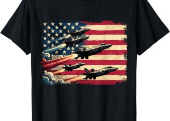 Vintage American Flag USA Fighter Jets 4th of July Patriotic T-Shirt