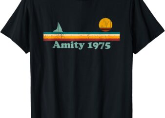 Vintage Amity 1975 Sunset Retro Sailboat Beach T-Shirt