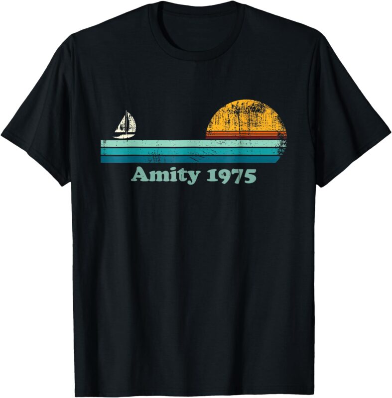 Vintage Amity 1975 Sunset Retro Sailboat Summer Vibes T-Shirt