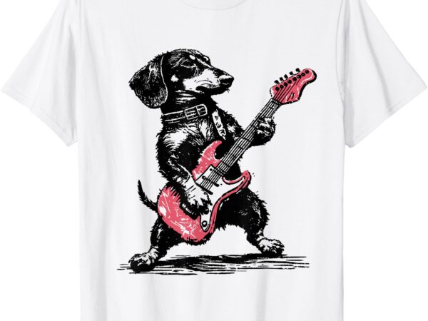 Vintage dachshund weenie playing guitar funny dog rocker t-shirt