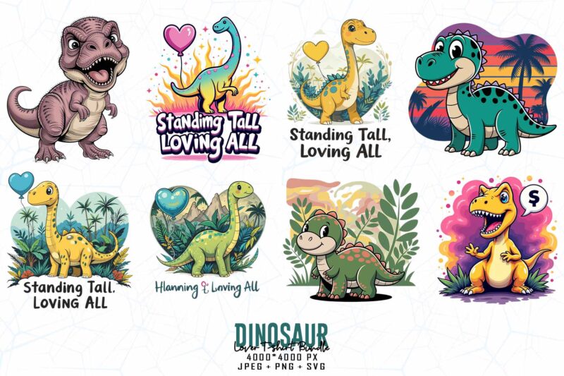 Colourful Vintage Dinosaur t-shirt design download instantly Retro Vintage T-shirt