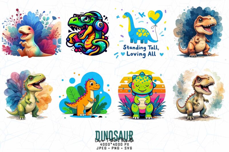 100 Trendy Retro Dinosaur t-shirt design – download instantly