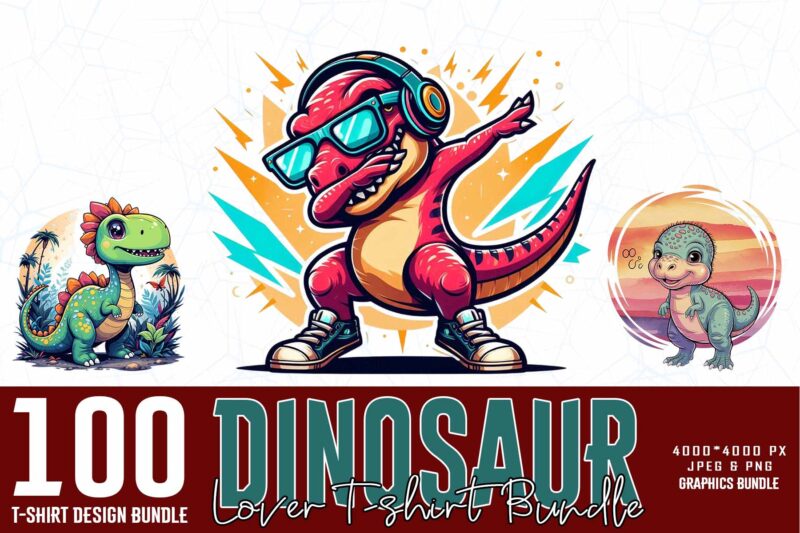 Popular 100 Abstract Dinosaur t-shirt design – download instantly
