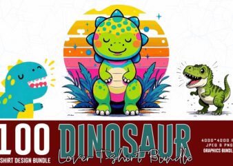 100 Trendy Retro Dinosaur t-shirt design – download instantly