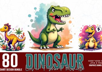 80 Vintage Dinosaur Lover t-shirt design – download instantly Retro Vintage Illustration