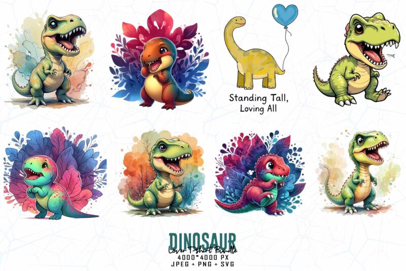 100 Trendy Retro Dinosaur t-shirt design – download instantly