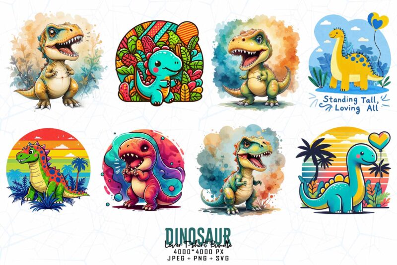 100 Trendy Retro Dinosaur t-shirt design – download instantly