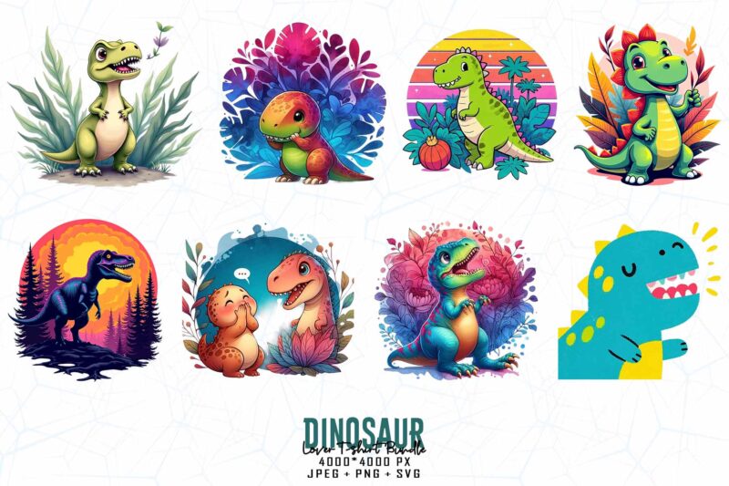 100 Trendy Retro Dinosaur t-shirt design – download instantly