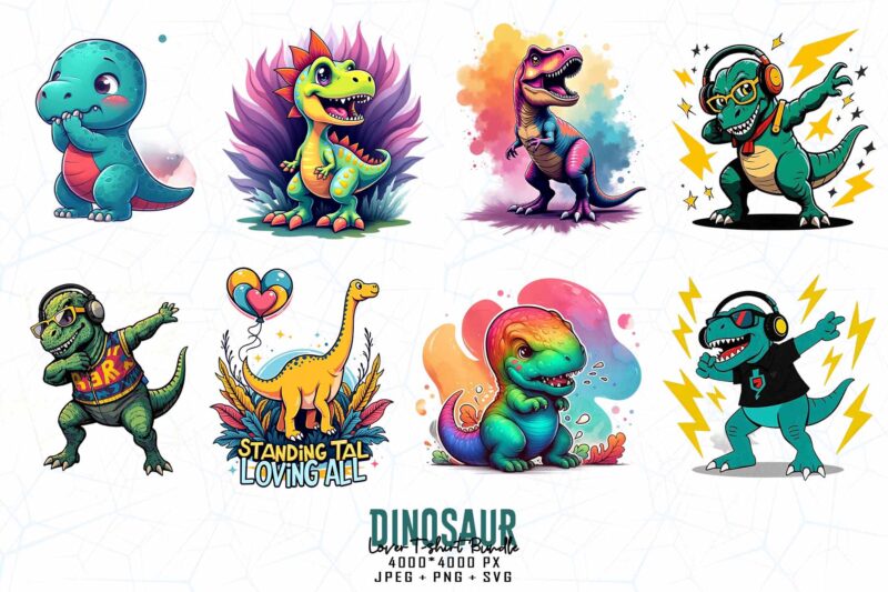 100 Trendy Retro Dinosaur t-shirt design – download instantly