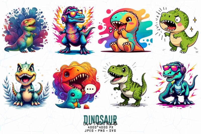100 Trendy Retro Dinosaur t-shirt design – download instantly