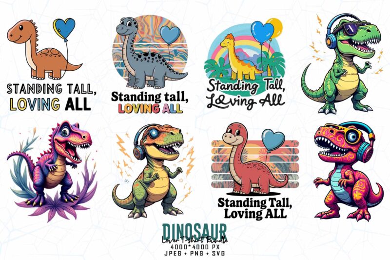 20 Trendy Retro Dinosaur Graphics t-shirt design jpeg & png designs – download instantly
