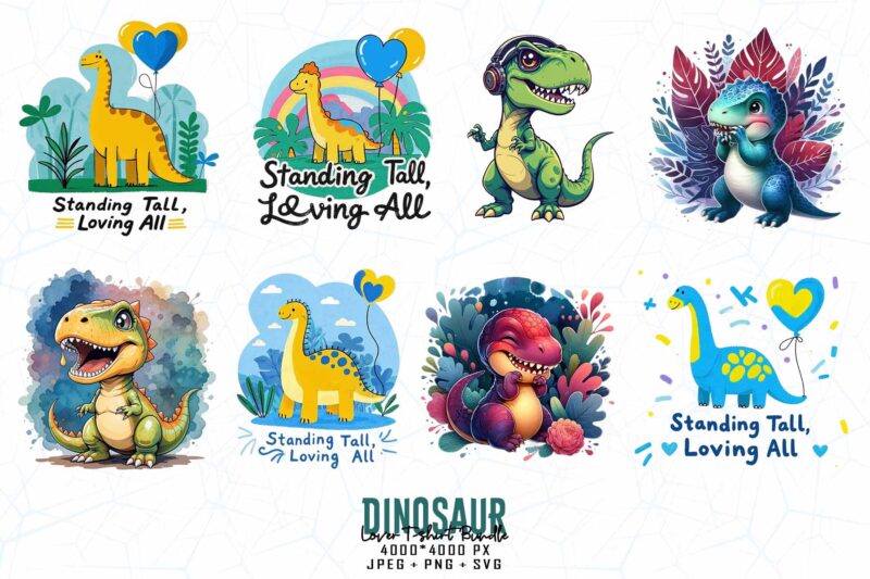100 Trendy Retro Dinosaur t-shirt design – download instantly