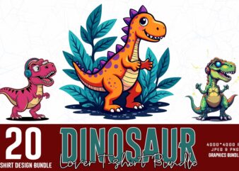 20 Trendy Retro Dinosaur Graphics t-shirt design jpeg & png designs – download instantly