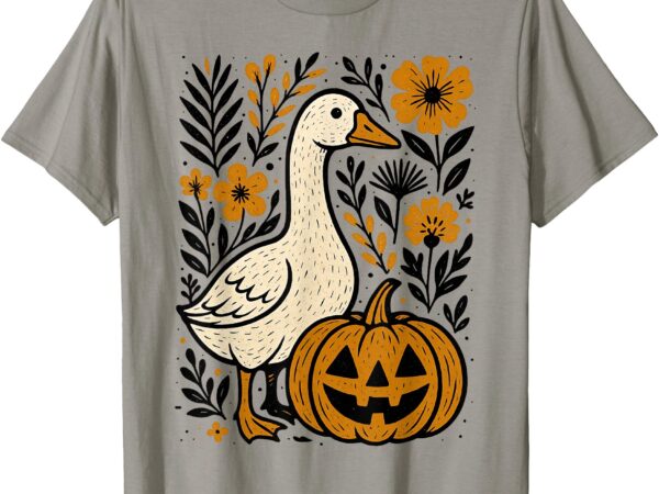 Vintage floral boho silly goose pumpkin cute halloween fall t-shirt
