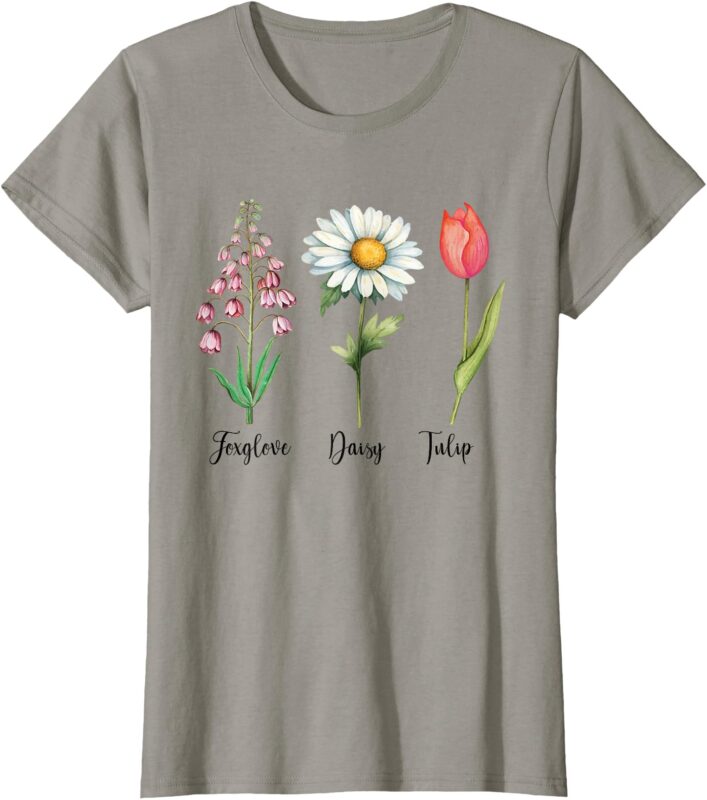Vintage Floral Plant Foxglove Daisy Tulip Flowers Mom Women T-Shirt