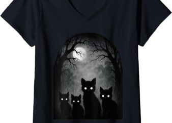 Womens Creepy Cute Kitten Cats Alt Goth Grunge Horror Aesthetic V-Neck T-Shirt