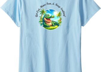 Womens Get Out, Have Fun, & Keep Smiling with Alligator V-Neck T-Shirt