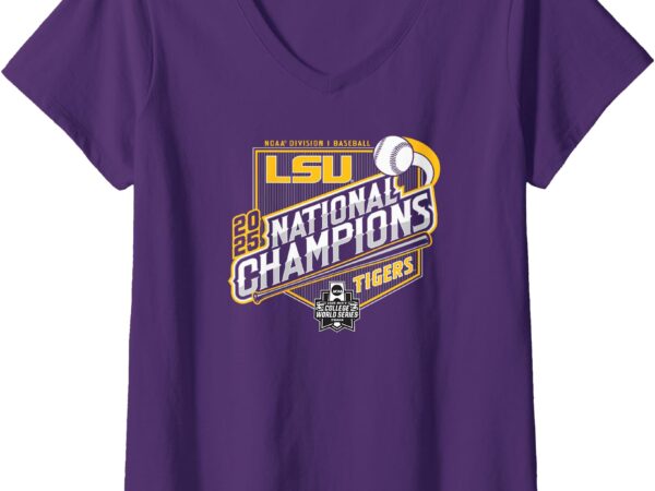 Womens lsu tigers baseball national champs 2025 mcws base purple v-neck t-shirt