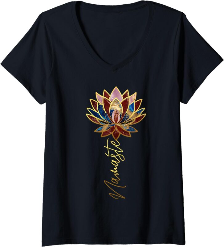 Womens Lotus Flower Namaste Yoga Meditation Japanese Zen Buddhism V-Neck T-Shirt