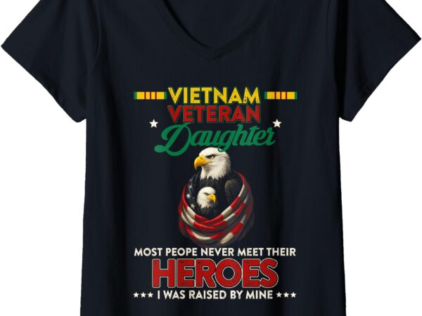 Womens proud daughter of a vietnam veteran veteran’s day us flag v-neck t-shirt