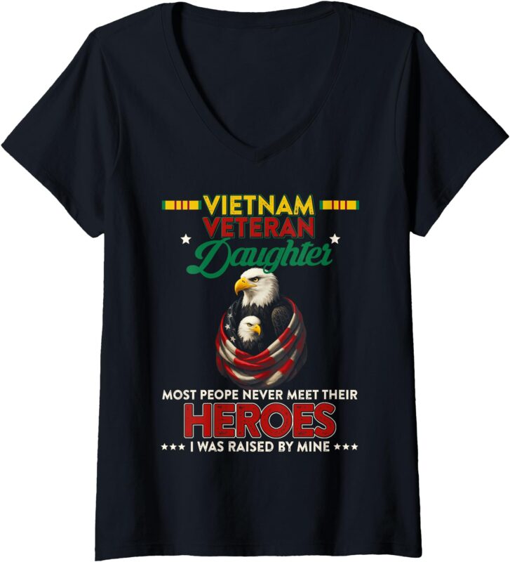 Womens Proud Daughter Of A Vietnam Veteran Veteran’s Day US Flag V-Neck T-Shirt