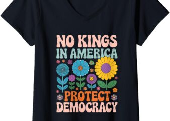 Womens Retro Floral 70s Shirt Women No King In American Democracy V-Neck T-Shirt