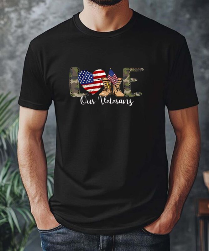 Love Our Veterans Day Proud Military American Flag T-Shirt design