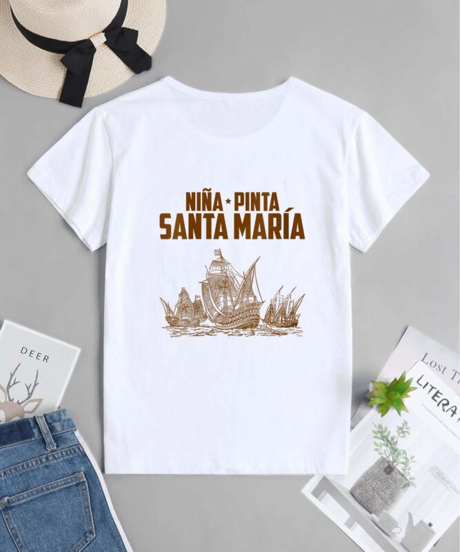 Womens Nina Pinta Santa Maria Columbus Day Christopher Columbus V-Neck T-Shirt design
