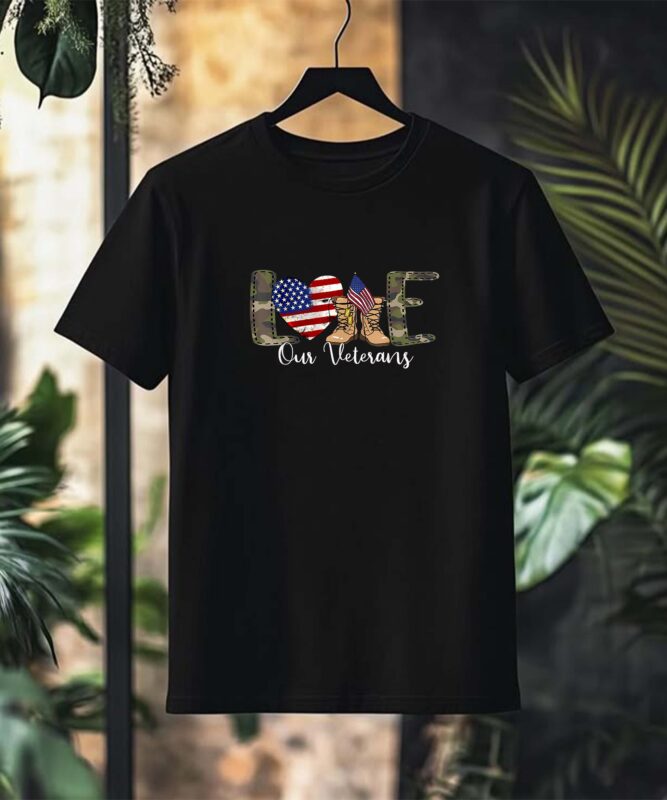 Love Our Veterans Day Proud Military American Flag T-Shirt design