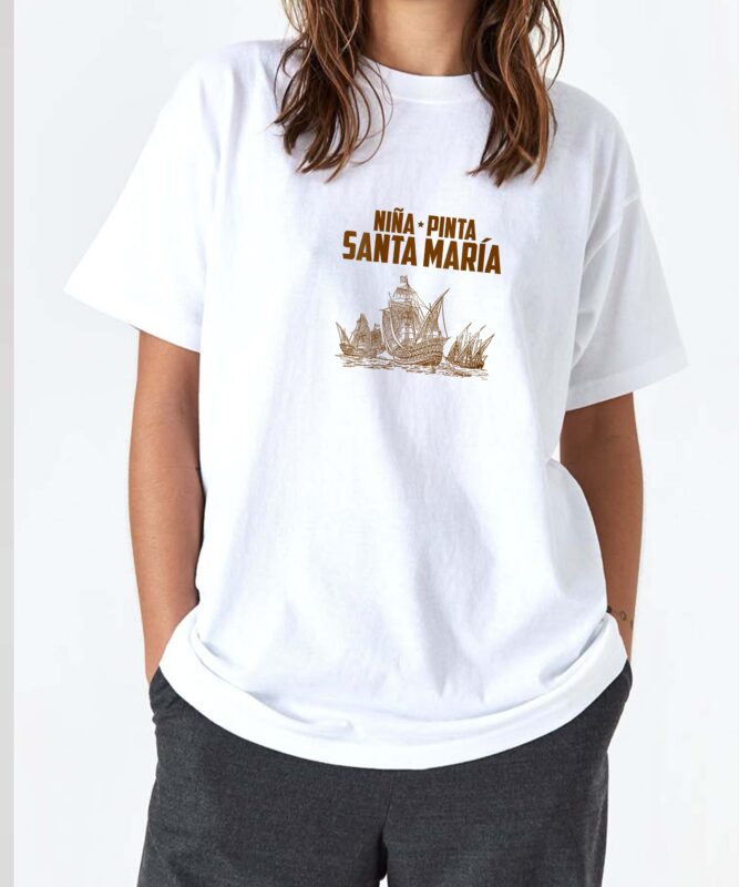 Womens Nina Pinta Santa Maria Columbus Day Christopher Columbus V-Neck T-Shirt design