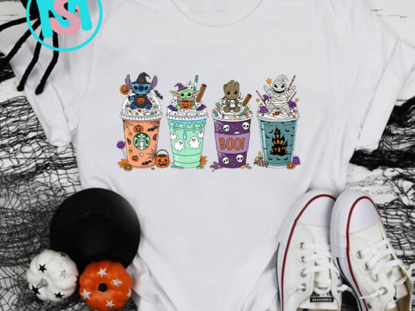 Coffee halloween png, starbucks coffee png, halloween spooky coffee png, stitch png, baby yoda png, baby groot png, oogie boogie png t shirt vector file
