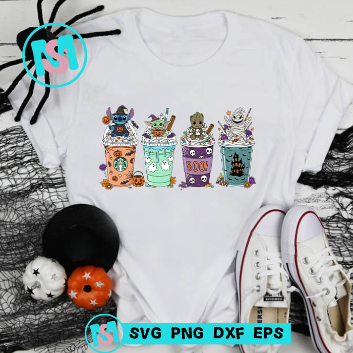 Coffee Halloween Png, Starbucks Coffee Png, Halloween Spooky Coffee png, Stitch Png, Baby Yoda Png, Baby Groot Png, Oogie Boogie Png