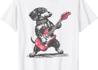 vintage dachshund weenie playing guitar T-Shirt