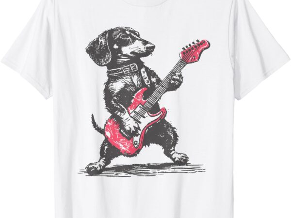 Vintage dachshund weenie playing guitar t-shirt