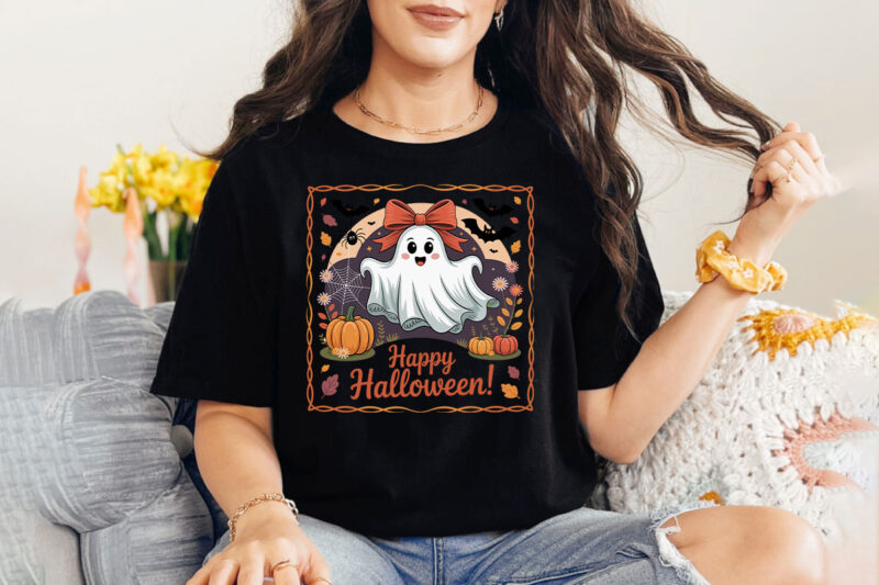 Adorable Halloween and Fall Ghost, Skeleton, and Dragon T-shirt Designs – Spooky, Cute, and Fun Halloween Themes with Pumpkins, Ghosts, and