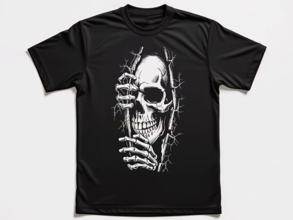 Peeking skull svg, halloween skeleton vector shirt svg, halloween scary man skull shirt design.