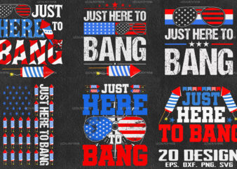 Just Here to Bang Bundle PNG, Funny 4th of July Sublimation Bundle, Patriotic Fireworks Clipart, Independence Day Design