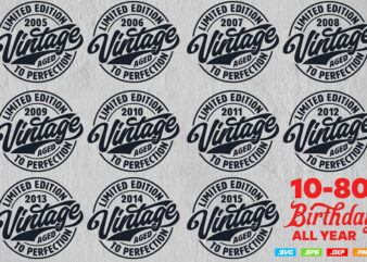 Vintage limited edition svg png files, birthday svg, aged to perfection svg, circle frame svg