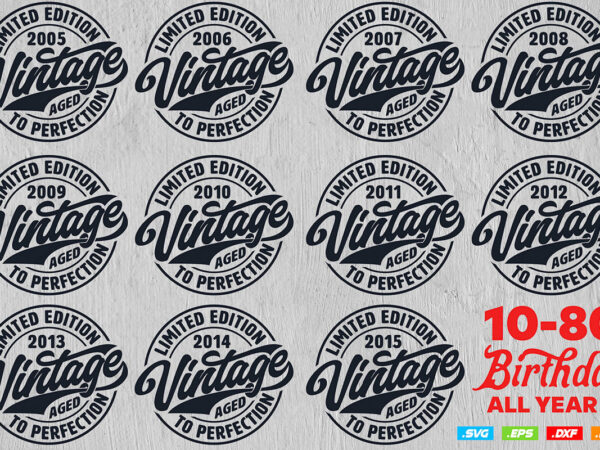 Vintage limited edition svg png files, birthday svg, aged to perfection svg, circle frame svg t shirt vector art