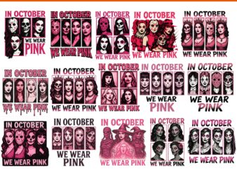 In October We Wear Pink Horror Friend Movie Bundle PNG, Horror Friend Png Bundle, Movie Friends Horror , In October We Wear Pink Png Bundle