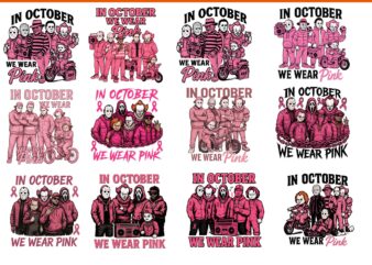In October We Wear Pink Horror Friend Movie Bundle PNG, Horror Friend Png Bundle, Movie Friends Horror , In October We Wear Pink Png Bundle