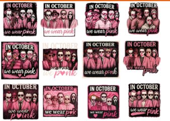 In October We Wear Pink Horror Friend Movie Bundle PNG, Horror Friend Png Bundle, Movie Friends Horror , In October We Wear Pink Png Bundle